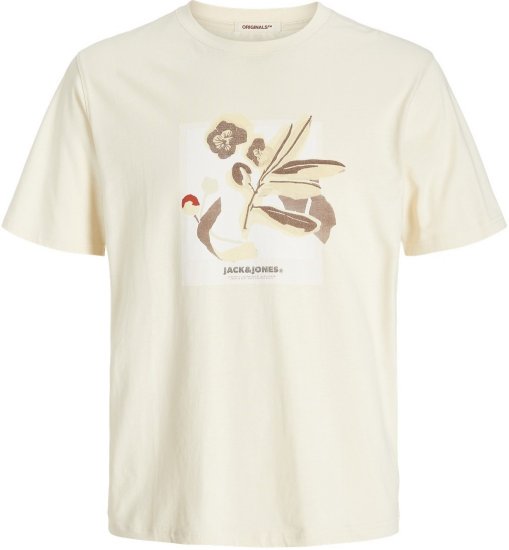 Jack & Jones Almeria Front Print Crew Neck T-Shirt Antique White - Koszulki - T-shirty meskie Duże Rozmiary - 2XL-14XL