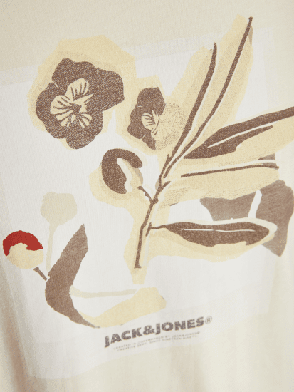 Jack & Jones Almeria Front Print Crew Neck T-Shirt Antique White - Koszulki - T-shirty meskie Duże Rozmiary - 2XL-14XL