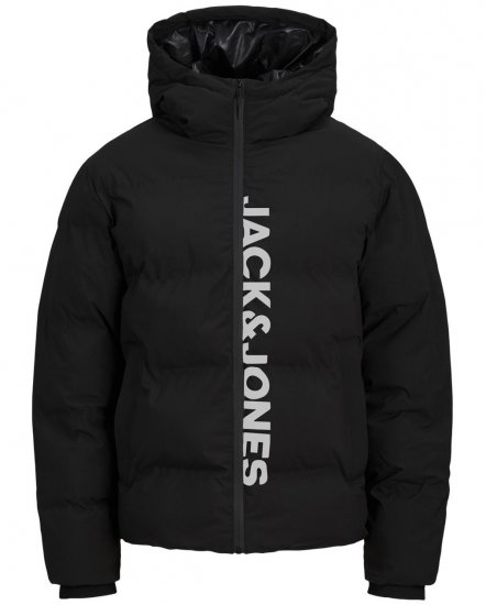 Jack & Jones Kaito Puffer Jacket Black With Print - Kurtki Męskie Duże Rozmiary - Kurtki Duże rozmiary 2XL-8XL