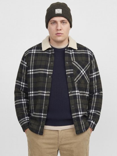 Jack & Jones Zac Teddy Koszula wierzchnia Zielony - Kurtki Męskie Duże Rozmiary - Kurtki Duże rozmiary 2XL-8XL