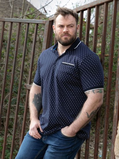 D555 Reid AOP Polo With Jacquard Collar, Pocket And Cuffs Granatowy - Koszulki polo - Koszulki Polo 2XL-8XL