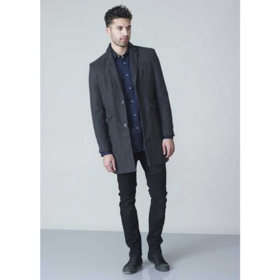 D555 Terry Checked Overcoat Charcoal - Kurtki Męskie Duże Rozmiary - Kurtki Duże rozmiary 2XL-8XL