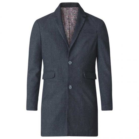 D555 Terry Checked Overcoat Charcoal - Kurtki Męskie Duże Rozmiary - Kurtki Duże rozmiary 2XL-8XL