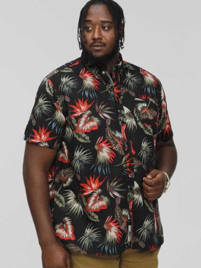 D555 LENNOX Hawaiian AO Print Shirt Black - Koszule - Koszule 2XL-10XL