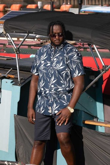 D555 FINLEY Hawaiian AO Print Shirt Navy - Koszule - Koszule 2XL-10XL