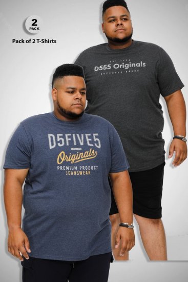 D555 ALFRED 2-Pack Brand Carrier Printed Crew Neck T-Shirts - Koszulki - T-shirty meskie Duże Rozmiary - 2XL-14XL