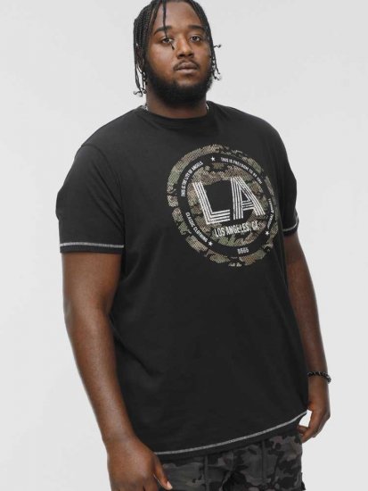 D555 BENNY LA Camo Printed Crew Neck T-Shirt Black - Koszulki - T-shirty meskie Duże Rozmiary - 2XL-14XL