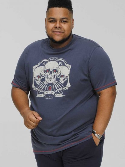 D555 COOK Trio Of Skulls Printed Crew Neck T-Shirt Slate Blue - Koszulki - T-shirty meskie Duże Rozmiary - 2XL-14XL