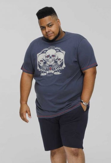 D555 COOK Trio Of Skulls Printed Crew Neck T-Shirt Slate Blue - Koszulki - T-shirty meskie Duże Rozmiary - 2XL-14XL
