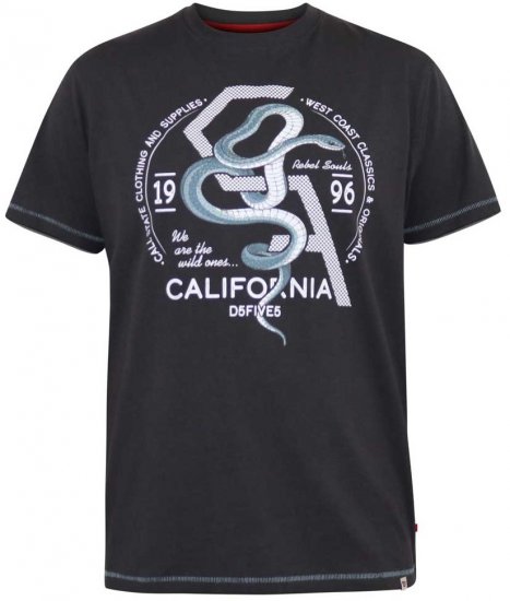 D555 CORTEX California Snake Printed Crew Neck T-Shirt Washed Black - Koszulki - T-shirty meskie Duże Rozmiary - 2XL-14XL