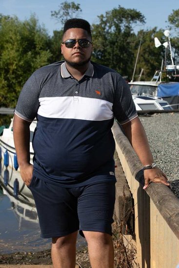 D555 EMERSON Cut And Sew Polo With Jacquard Collar Navy - Koszulki polo - Koszulki Polo 2XL-8XL