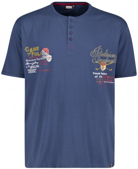 Adamo Dundee Printed Serafino T-shirt Denim Blue - Koszulki - T-shirty meskie Duże Rozmiary - 2XL-14XL
