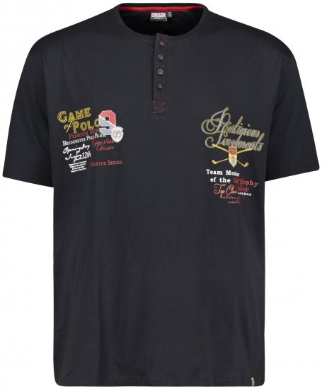 Adamo Dundee Printed Serafino T-shirt Black - Koszulki - T-shirty meskie Duże Rozmiary - 2XL-14XL