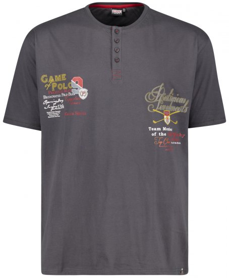 Adamo Dundee Printed Serafino T-shirt Charcoal - Koszulki - T-shirty meskie Duże Rozmiary - 2XL-14XL