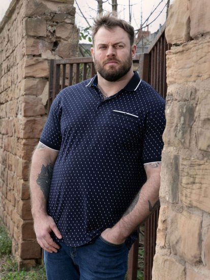 D555 Reid AOP Polo With Jacquard Collar, Pocket And Cuffs Granatowy - Koszulki polo - Koszulki Polo 2XL-8XL
