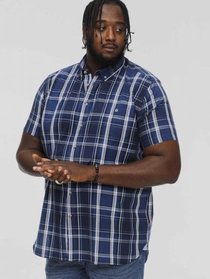 D555 HADSTOCK Check Button Down Collar S/S Shirt Navy - Koszule - Koszule 2XL-10XL