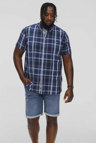 D555 HADSTOCK Check Button Down Collar S/S Shirt Navy - Koszule - Koszule 2XL-10XL