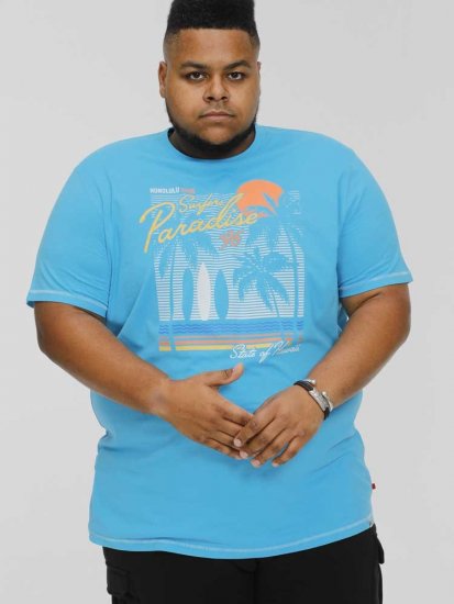 D555 AARON Surfers Paradise Printed Crew Neck T-Shirt Turquoise - Koszulki - T-shirty meskie Duże Rozmiary - 2XL-14XL