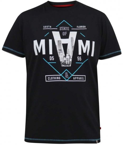 D555 BINGHAM State Of Miami Printed Crew Neck T-Shirt Black - Koszulki - T-shirty meskie Duże Rozmiary - 2XL-14XL