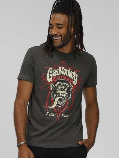 D555 DALLAS Official Gas Monkey Printed Crew Neck T-Shirt Khaki - Koszulki - T-shirty meskie Duże Rozmiary - 2XL-14XL