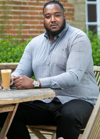 D555 RADCLIFFE Cross Hatch Soft Touch Slub Long Sleeve Shirt With Chest Patch Pocket Charcoal - Koszule - Koszule 2XL-10XL