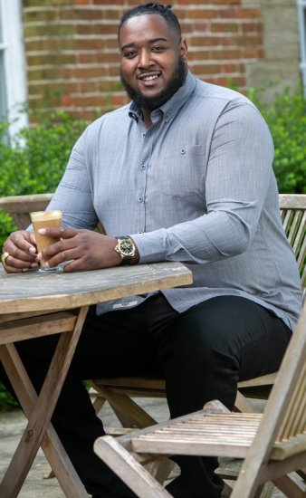 D555 RADCLIFFE Cross Hatch Soft Touch Slub Long Sleeve Shirt With Chest Patch Pocket Charcoal - Koszule - Koszule 2XL-10XL