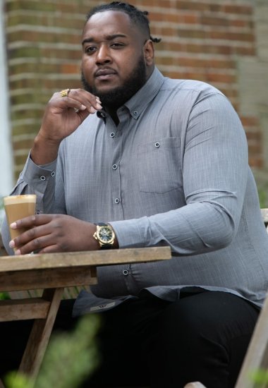 D555 RADCLIFFE Cross Hatch Soft Touch Slub Long Sleeve Shirt With Chest Patch Pocket Charcoal - Koszule - Koszule 2XL-10XL