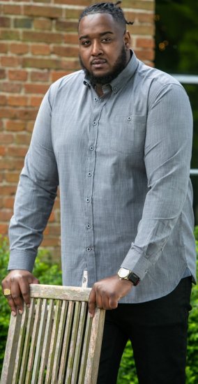 D555 RADCLIFFE Cross Hatch Soft Touch Slub Long Sleeve Shirt With Chest Patch Pocket Charcoal - Koszule - Koszule 2XL-10XL