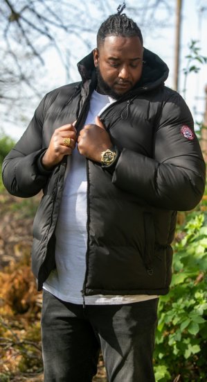 D555 DOMENIC Quilted Puffer Jacket With Half Micro Fleece Lining And Hood Black - Kurtki Męskie Duże Rozmiary - Kurtki Duże rozmiary 2XL-8XL