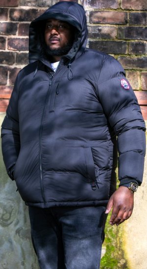 D555 DOMENIC Quilted Puffer Jacket With Half Micro Fleece Lining And Hood Black - Kurtki Męskie Duże Rozmiary - Kurtki Duże rozmiary 2XL-8XL