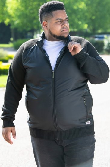 D555 MARSDEN Hybrid Knitted Jacket With Bonded Fleece Lining Black - Kurtki Męskie Duże Rozmiary - Kurtki Duże rozmiary 2XL-8XL