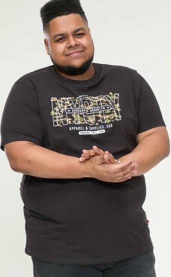 D555 EDWALTON NYCTY Camo Printed Crew Neck T-Shirt Washed Black - Koszulki - T-shirty meskie Duże Rozmiary - 2XL-14XL