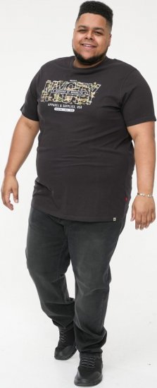 D555 EDWALTON NYCTY Camo Printed Crew Neck T-Shirt Washed Black - Koszulki - T-shirty meskie Duże Rozmiary - 2XL-14XL