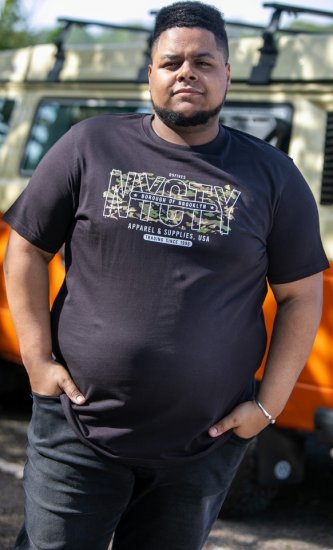 D555 EDWALTON NYCTY Camo Printed Crew Neck T-Shirt Washed Black - Koszulki - T-shirty meskie Duże Rozmiary - 2XL-14XL