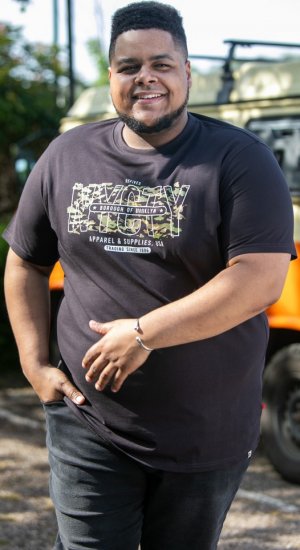 D555 EDWALTON NYCTY Camo Printed Crew Neck T-Shirt Washed Black - Koszulki - T-shirty meskie Duże Rozmiary - 2XL-14XL