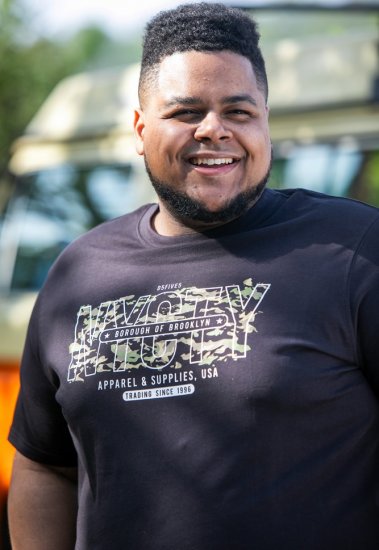 D555 EDWALTON NYCTY Camo Printed Crew Neck T-Shirt Washed Black - Koszulki - T-shirty meskie Duże Rozmiary - 2XL-14XL