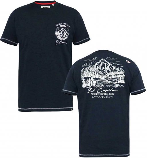 D555 GRAHAM YOSEMITE Chest And Back Printed Crew Neck T-Shirt Navy - Koszulki - T-shirty meskie Duże Rozmiary - 2XL-14XL