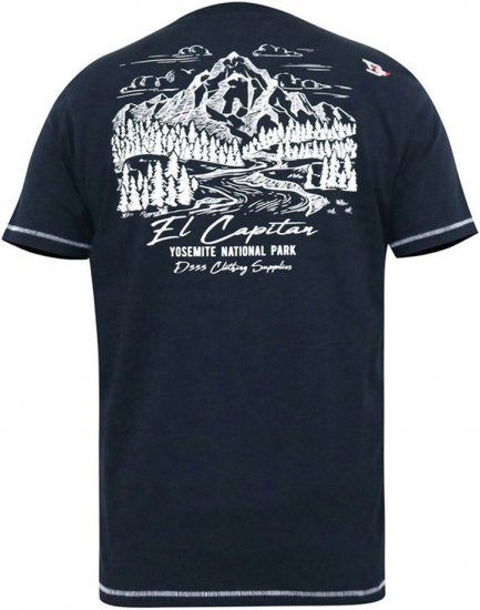 D555 GRAHAM YOSEMITE Chest And Back Printed Crew Neck T-Shirt Navy - Koszulki - T-shirty meskie Duże Rozmiary - 2XL-14XL