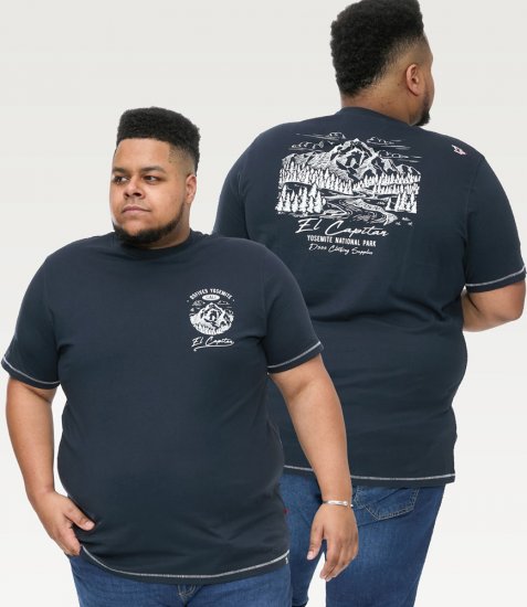 D555 GRAHAM YOSEMITE Chest And Back Printed Crew Neck T-Shirt Navy - Koszulki - T-shirty meskie Duże Rozmiary - 2XL-14XL