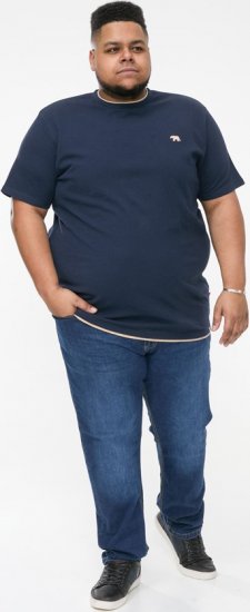 D555 SANDFORD Double Layer On Neck Ribs And Hem Waffle Textured T-Shirt Navy - Koszulki - T-shirty meskie Duże Rozmiary - 2XL-14XL