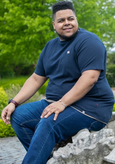 D555 SANDFORD Double Layer On Neck Ribs And Hem Waffle Textured T-Shirt Navy - Koszulki - T-shirty meskie Duże Rozmiary - 2XL-14XL