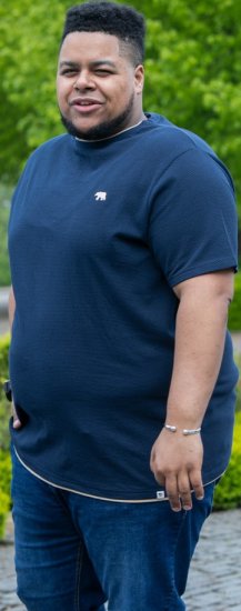 D555 SANDFORD Double Layer On Neck Ribs And Hem Waffle Textured T-Shirt Navy - Koszulki - T-shirty meskie Duże Rozmiary - 2XL-14XL