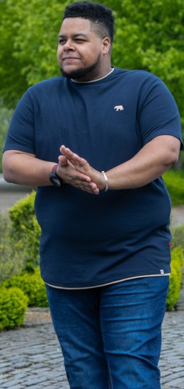 D555 SANDFORD Double Layer On Neck Ribs And Hem Waffle Textured T-Shirt Navy - Koszulki - T-shirty meskie Duże Rozmiary - 2XL-14XL