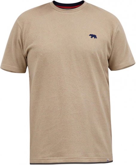 D555 SANDFORD Double Layer On Neck Ribs And Hem Waffle Textured T-Shirt Beige - Koszulki - T-shirty meskie Duże Rozmiary - 2XL-14XL