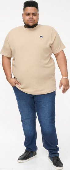 D555 SANDFORD Double Layer On Neck Ribs And Hem Waffle Textured T-Shirt Beige - Koszulki - T-shirty meskie Duże Rozmiary - 2XL-14XL