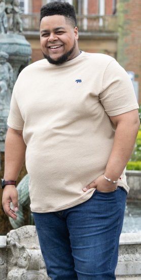 D555 SANDFORD Double Layer On Neck Ribs And Hem Waffle Textured T-Shirt Beige - Koszulki - T-shirty meskie Duże Rozmiary - 2XL-14XL