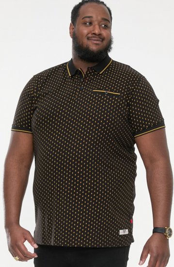 D555 RAUL AOP Jersey Polo With Jacquard Collar, Ribs And Chest Pocket Black - Koszulki polo - Koszulki Polo 2XL-8XL