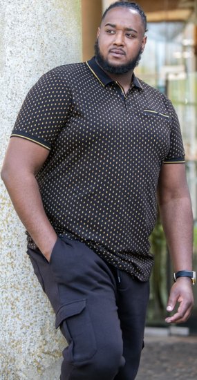 D555 RAUL AOP Jersey Polo With Jacquard Collar, Ribs And Chest Pocket Black - Koszulki polo - Koszulki Polo 2XL-8XL