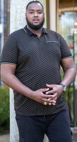 D555 RAUL AOP Jersey Polo With Jacquard Collar, Ribs And Chest Pocket Black - Koszulki polo - Koszulki Polo 2XL-8XL