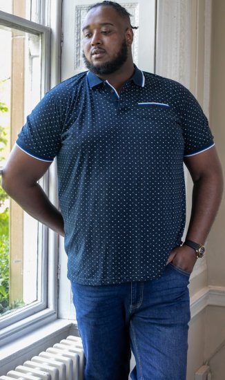 D555 OAKLEY AOP Jersey Polo With Jacquard Collar, Ribs And Chest Pocket Navy - Koszulki polo - Koszulki Polo 2XL-8XL